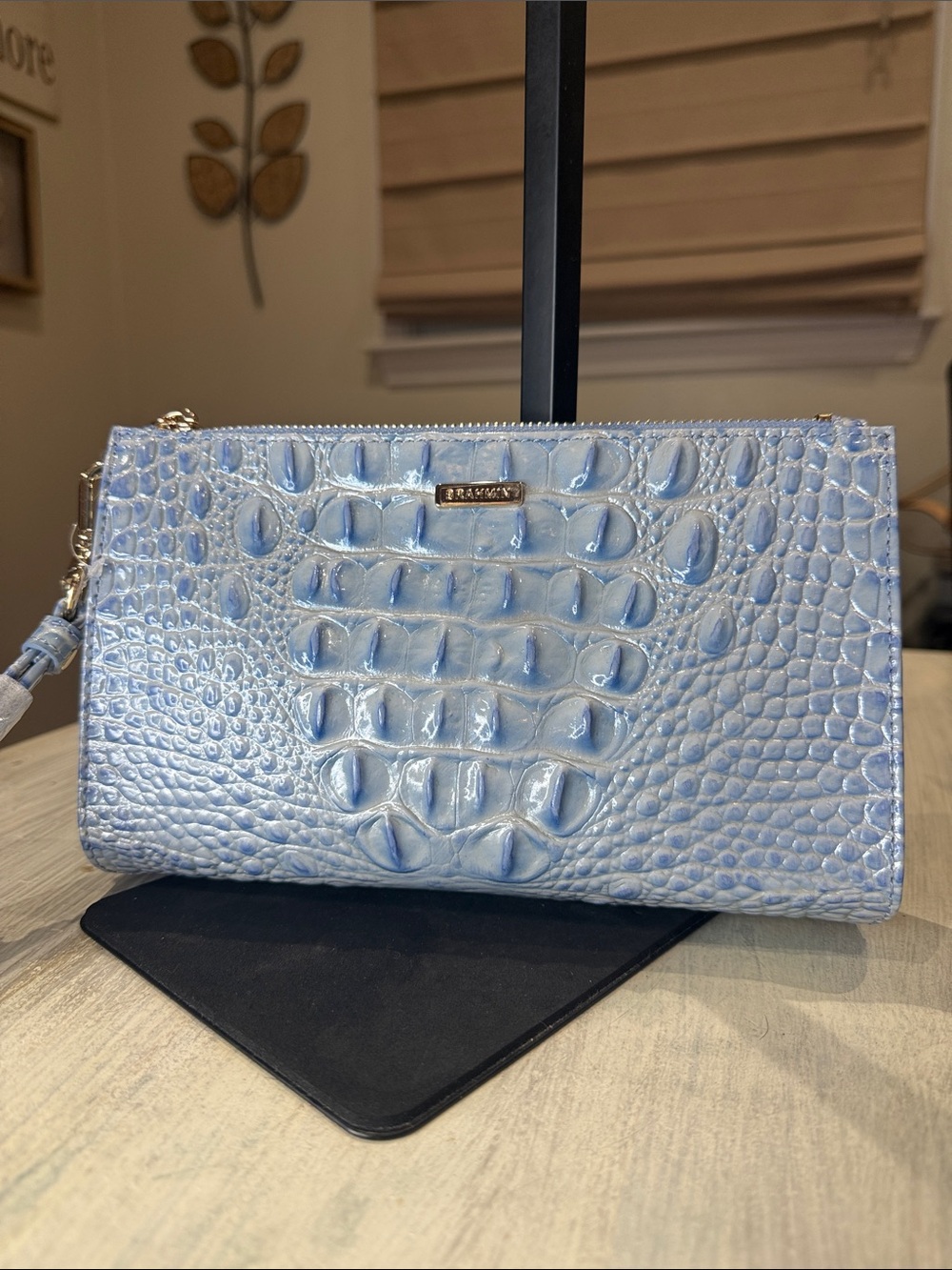 Brahmin Light Heavenly Blue Melbourne Croc-Embossed Wristlet